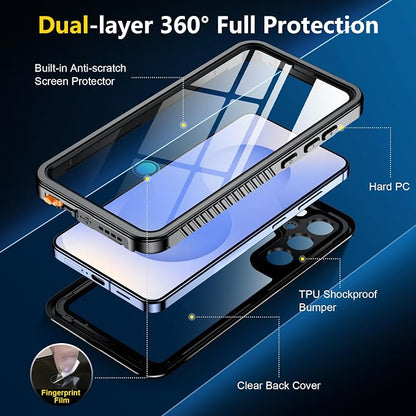 SPIDERCASE Upgraded for Samsung Galaxy S25 Plus Case Waterproof,Built-in Screen & Camera Lens Protector[IP68 Underwater] [Military Grade Shockproof] Full Body Protection Phone Case,Black/Clear