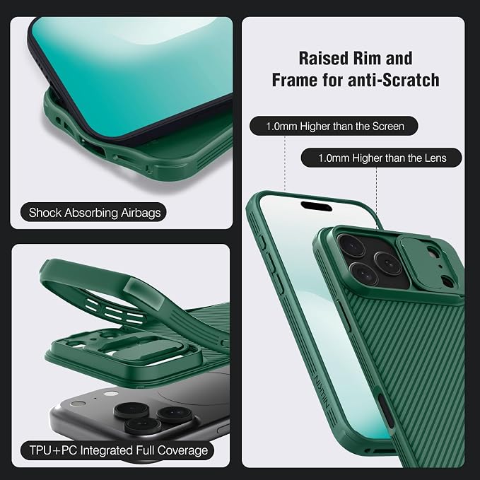 Nillkin Camshield Case for iPhone 17 Pro Max Case, [Built-in Dual Camera Cover][Slim Profile] [Military Grade Drop Protection] Shockproof Bumper Phone Case 6.9 inch 2025 Green