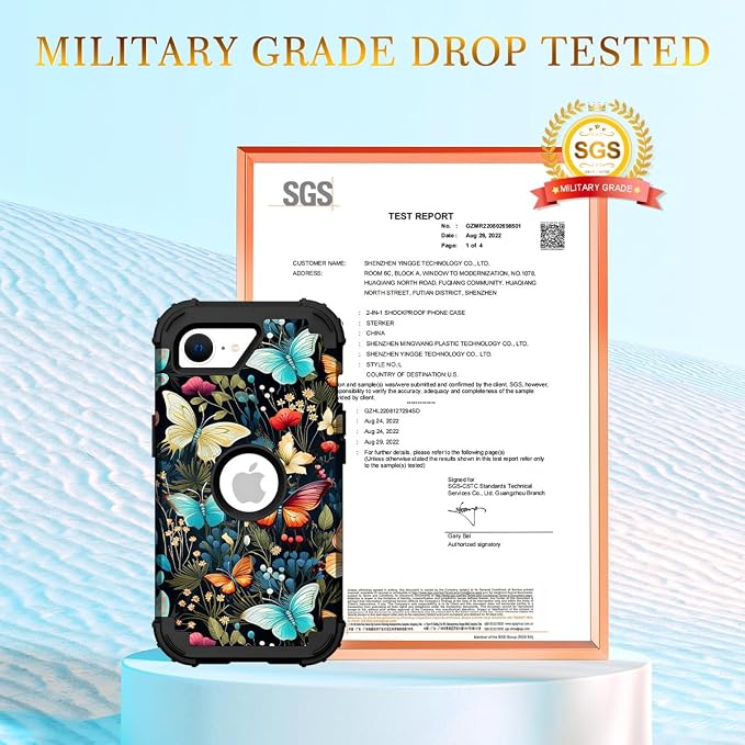 Hocase for iPhone 17e/iPhone 16e Case, Heavy Duty Shockproof Protection Hard Plastic+Silicone Rubber Hybrid Protective Phone Case for iPhone 17e/16e 6.1" - Butterflies in Garden