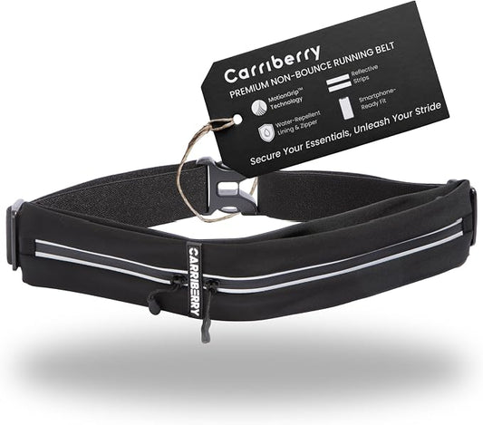 Running Belt - Dual Pocket Running Fanny Pack for Training, Jogging, and Walking, Waterproof, Lightweight, Expandable, Waist Bag, Run Belt, Gels Money Card Cell Phone Holder (Black)