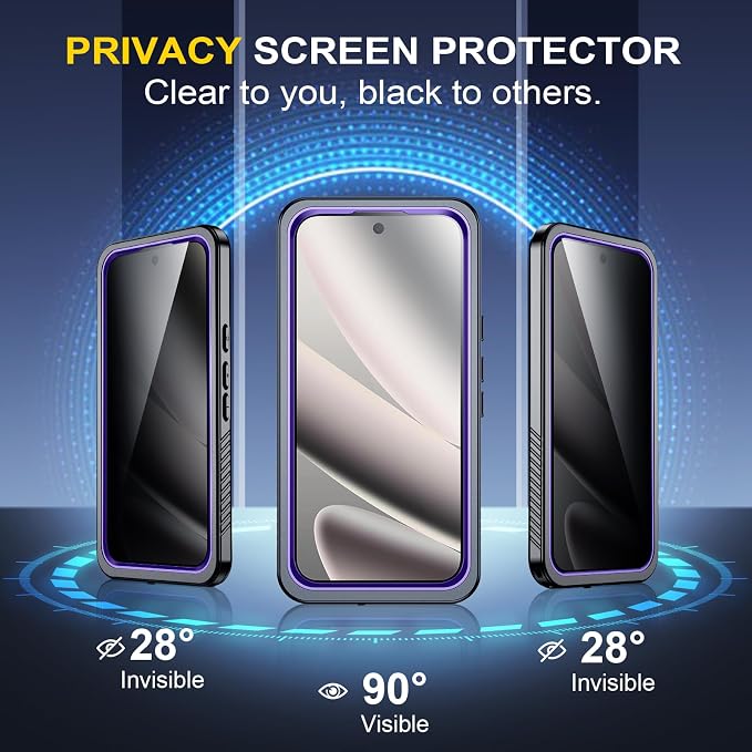 SPIDERCASE for Google Pixel 10 Pro XL Case Waterproof, [12FT Military-Grade Drop Protection] [IP68 Water Resistance] [Privacy Screen Protector] Full Body Protection Phone Case-Purple