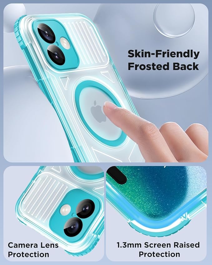 for iPhone 16 Waterproof Case with Magsafe, Built-in [Camera & Screen Protector] [Lanyard], IP68 Water Proof Full Body Dustproof Heavy Duty Frosted Protective Phone Cover, 6.1" Teal