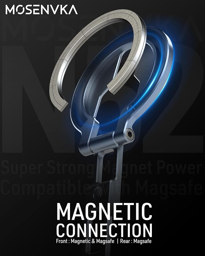 Magnetic Phone Mount,[Ultra-Thin] Magnetic Tripod for iPhone with Arca-Swiss&Cold Shoe&1/4" Screw&Foldable Hook Design,Phone Stand for iPhone 12-17 Series,Vlog,Gym,Travel Use
