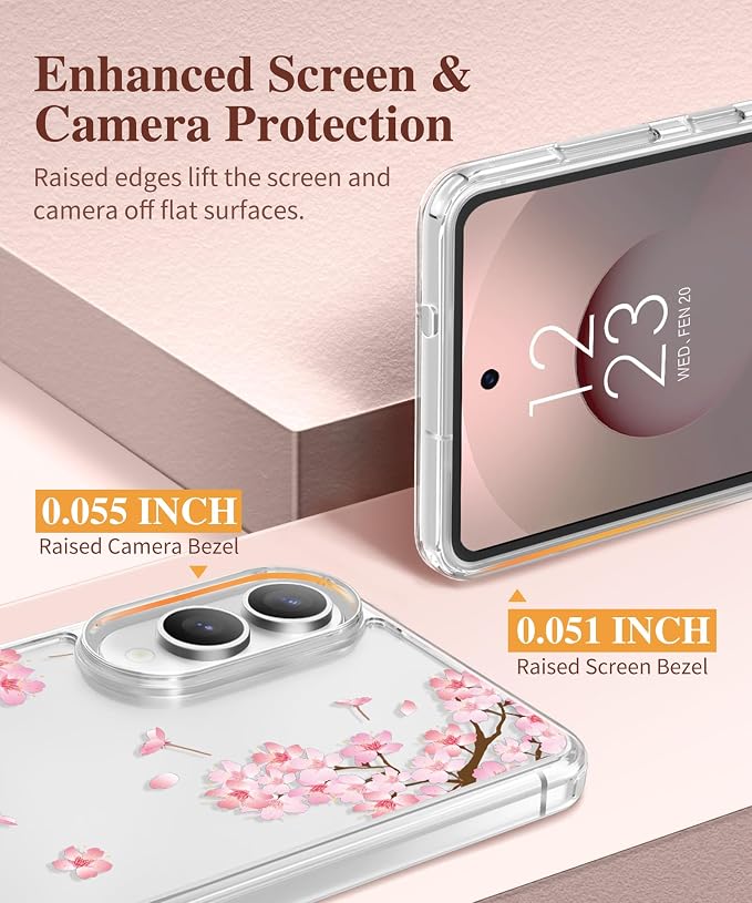 GVIEWIN for Samsung Galaxy S25 Edge Case, Clear Floral Shockproof Protective Women Phone Case, Non-Yellowing, Screen&Camera Lens Protector for Galaxy S25 Edge 6.7",Sakura/Pink