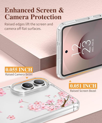 GVIEWIN for Samsung Galaxy S25 Edge Case, Clear Floral Shockproof Protective Women Phone Case, Non-Yellowing, Screen&Camera Lens Protector for Galaxy S25 Edge 6.7",Sakura/Pink