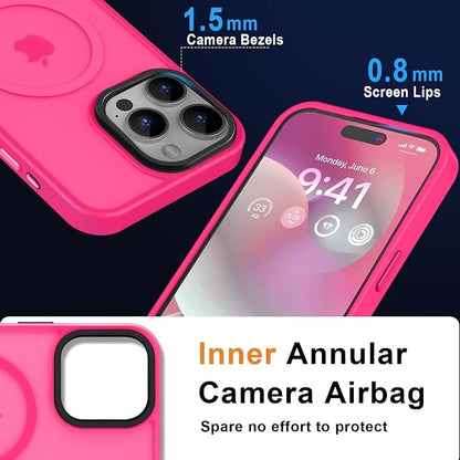 MOCCA Strong Magnetic for iPhone 15 Pro Max Case, [Compatible with Magsafe][13FT Military Drop Protection] Slim Translucent Matte Shockproof Case for iPhone 15 ProMax Case 6.7'' - Hot Pink