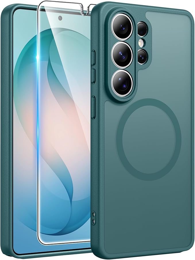 FNTCASE for Samsung Galaxy S26-Ultra Case: [Fit for Magsafe] [Full Camera Protection] Translucent Matte Cases with [Screen Protector] Military Grade Shockproof Protective Phone Cover - Sagebrush Green