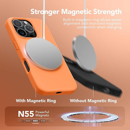 GONEZ Magnetic for iPhone 16 Pro Case, Compatible with MagSafe, [Screen Protector + Camera Lens Protector], Silicone Shockproof Anti-Scratch Protective Phone Case 6.3 inch, Orange