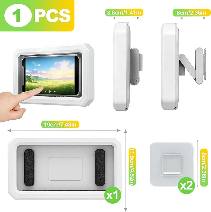 360 Rotation Waterproof Shower Phone Holder Wall Mount Touch Screen Anti Fog Phone Case Fits 4 to 7 Inch Smartphones Hands Free Phone Stand for Shower Bathroom Kitchen Bathtub