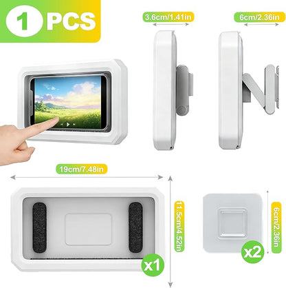 360 Rotation Waterproof Shower Phone Holder Wall Mount Touch Screen Anti Fog Phone Case Fits 4 to 7 Inch Smartphones Hands Free Phone Stand for Shower Bathroom Kitchen Bathtub