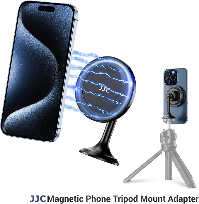 Magnetic Phone Tripod Mount Adapter with Arca Base &1/4" Screw Hole Compatible with MagSafe, 60° Tilt iPhone Tripod Holder for iPhone 17 16 15 14 13 12 Pro Max Plus, Selfie Stick Tripod Arca Ball Head