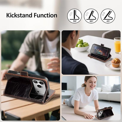 Antsturdy Compatible with Magsafe Magnetic 2 in 1 Detachable iPhone 17 Pro Wallet Case with Credit Card Holder Slots,PU Leather RFID Blocking Phone Cover Wrist Strap Zipper Women Men,Coffee
