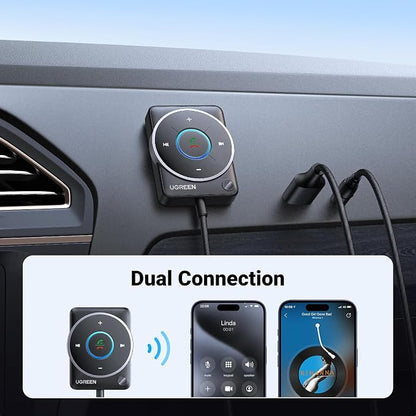 UGREEN Bluetooth 5.4 Aux Car Adapter, [Enhanced Connection & Noise Cancellation], Bluetooth Aux Receiver with Nylon Braided Cable, Plug & Play for Car Music/Hands-Free Calls/Stereo Audio