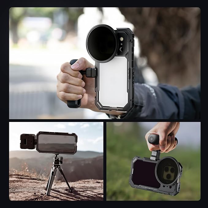NEEWER Phone Cage Kit Compatible with iPhone 17 Pro Max Only, Video Rig Stabilizer Accessories with 67mm Filter Ring, 17mm Lens Backplate, T Mount Adapter, Two Quick Release Handles, PA144 (Black)