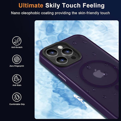 MOCCA Strong Magnetic for iPhone 15 Pro Max Case, [Compatible with Magsafe][13FT Military Drop Protection] Slim Translucent Matte Shockproof Case for iPhone 15 ProMax Case 6.7'' - Deep Purple
