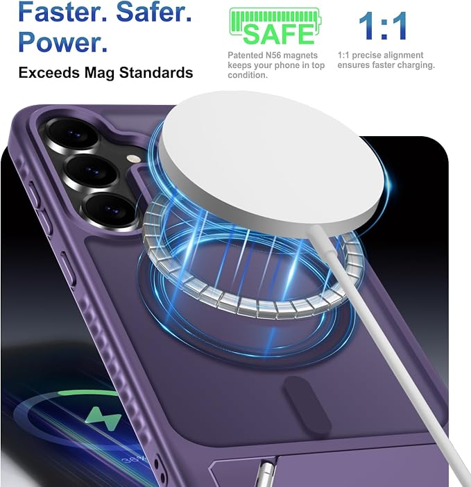for Samsung Galaxy S25 FE Case with Screen Protector+Lanyard Wrist Strap,Magnetic Translucent Matte Rugged Slim Phone Cover Built in Invisible Kickstand [Fit for MagSafe],2025 Purple
