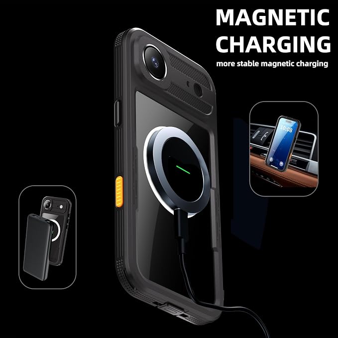 Guppy for iPhone 17 Air Magnetic Waterproof Case, Built-in Screen Protector [IP68 Waterproof][14FT Military Drop Proof] 360° Full Body Protection Dustproof Shockproof Heavy Duty Rugged Case, Black