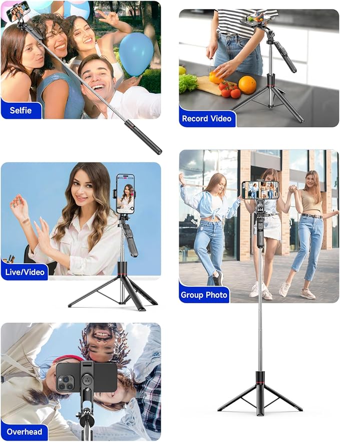Gimbal Stabilizer - Master Every Move, 67" Selfie Stick Tripod for iPhone, Extendable Travel Tripod with 360° Panoramic Shot with Remote, Foldable Phone Stand for iPhone/Android