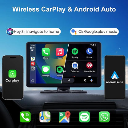 Compatible Wireless Apple CarPlay Android Auto Car Screen, Dual Camera 9 Inch 1080P Touch Screen Car Stereo Music Video Player Naivgation Bluetooth Mirror Link, Siri, AirPlay, AUX, Voice Assistant