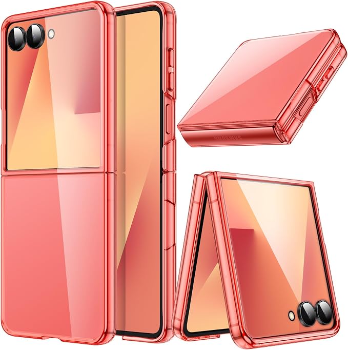 JETech Clear Case for Samsung Galaxy Z Flip 7, Coralred | Crystal Clear Back, Hard PC Construction, Slim Fit, Shockproof Protection
