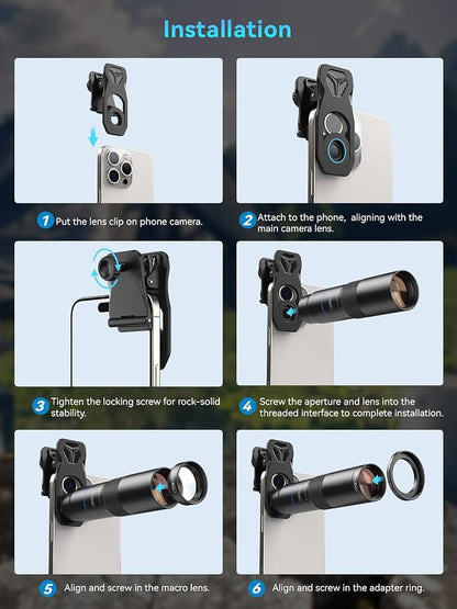 MIAO LAB 10X Telephoto Lens & 200mm Macro Lens, 2-in-1 Aluminum Phone Camera Lens Kit with Universal Clip. Phone Lens Attachment Fit for iPhone 16/15/14/13, Samsung, Android Phone and Most Smartphone
