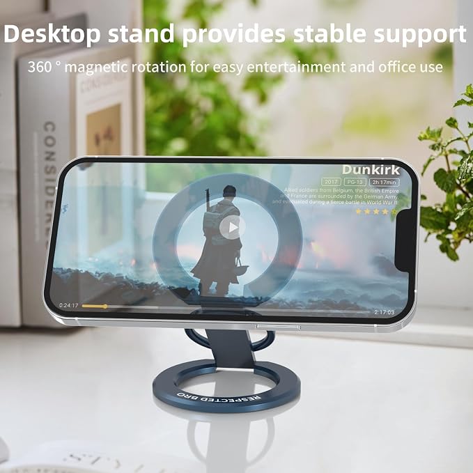 RESPECTED-BRO-Magnetic-Phone-Ring-Holder with Dual Rings, Compatible with iPhone 17/16/15/14/13/12, Multifunctional Stand for Desk,Office,Gym,Kitchen & All Metal Surfaces, Finger Loop Grip (Dark Blue)