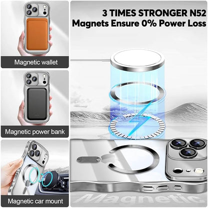 Misscase Designed for iPhone 17 Pro Case 6.3",with Privacy Screen Protector*1,Cute Wave Frame Case with Camera Lens Protector,Compatible with MagSafe Plating Bling for Women Silver