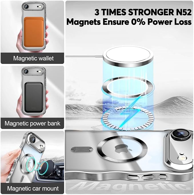 Misscase for iPhone Air Case with Privacy Screen Protector,Compatible with MagSafe,Cute Wave Frame Anti-Scratch Case with Camera Lens Protector Plating Bling Case for iPhone 17 Air Silver