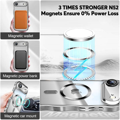 Misscase for iPhone Air Case with Privacy Screen Protector,Compatible with MagSafe,Cute Wave Frame Anti-Scratch Case with Camera Lens Protector Plating Bling Case for iPhone 17 Air Silver