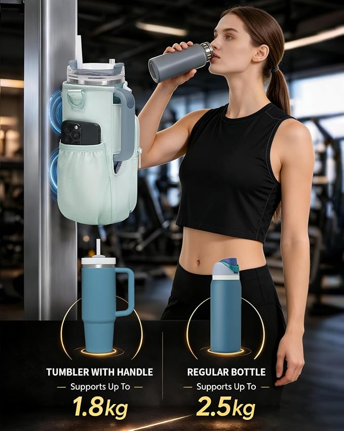 sportsnew Magnetic Gym Bag for Women Men, Water Bottle Carrier Holder with Strap & Phone Pockets for 40oz Tumbler with Handle, 4 Built-in Magnets Small Gym Bag for Sports, Workout, Fitness, Walking