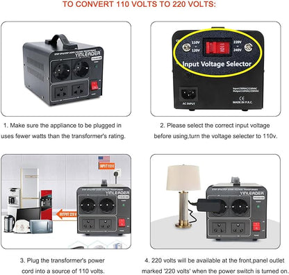 1000W 110V to 220V EU Voltage Converter Transformer Step Up/Down Converter | 110/120 Volt - 220/230/240 Volt w/US Power Cord(NO 220V Power Cord) Yinleader