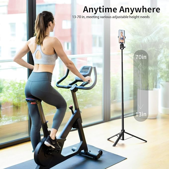 70" Selfie Stick Tripod for Gopro Action Camera, Lightweight Phone Tripod Stand with Wireless Remote & Phone Holder, Compatible with iPhone, GoPro, DJI, Insta360