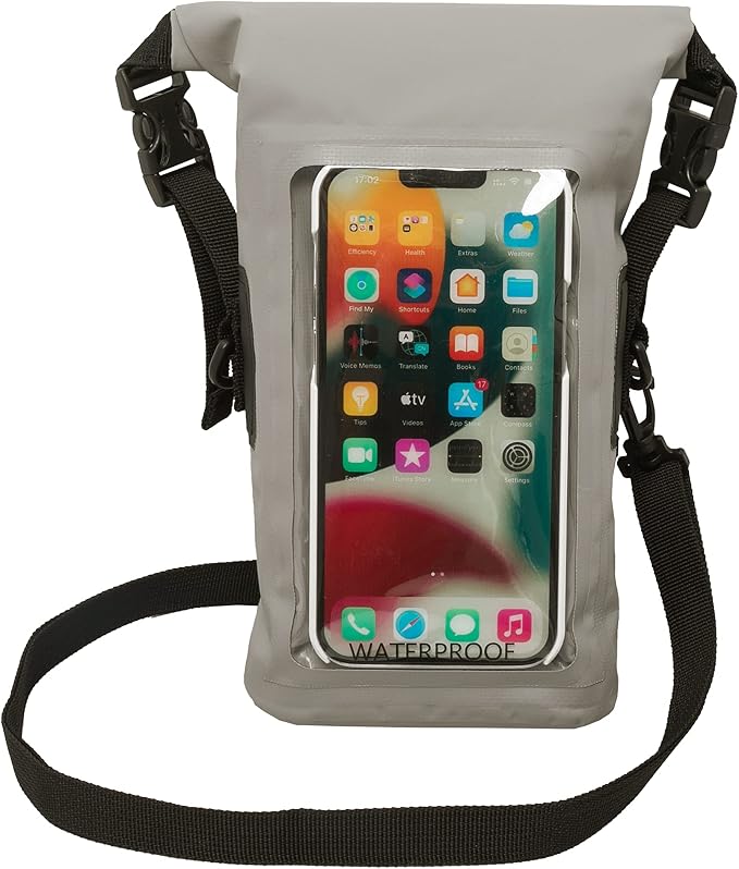 geckobrands Waterproof Phone Tote with 2L Dry Bag and Adjustable Strap – Protect Your Phone and Valuables While on The Go Grey