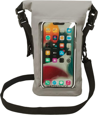 geckobrands Waterproof Phone Tote with 2L Dry Bag and Adjustable Strap – Protect Your Phone and Valuables While on The Go Grey