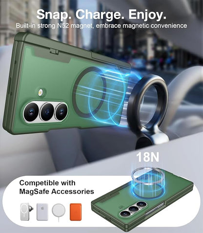 for Samsung Galaxy Z Fold 8 Ultra Case,[Compatible with MagSafe][Built-in HD Screen Protector & Kickstand][Hinge Protection] Translucent Matte Shockproof Phone Case for Z Fold 8 Ultra,Green