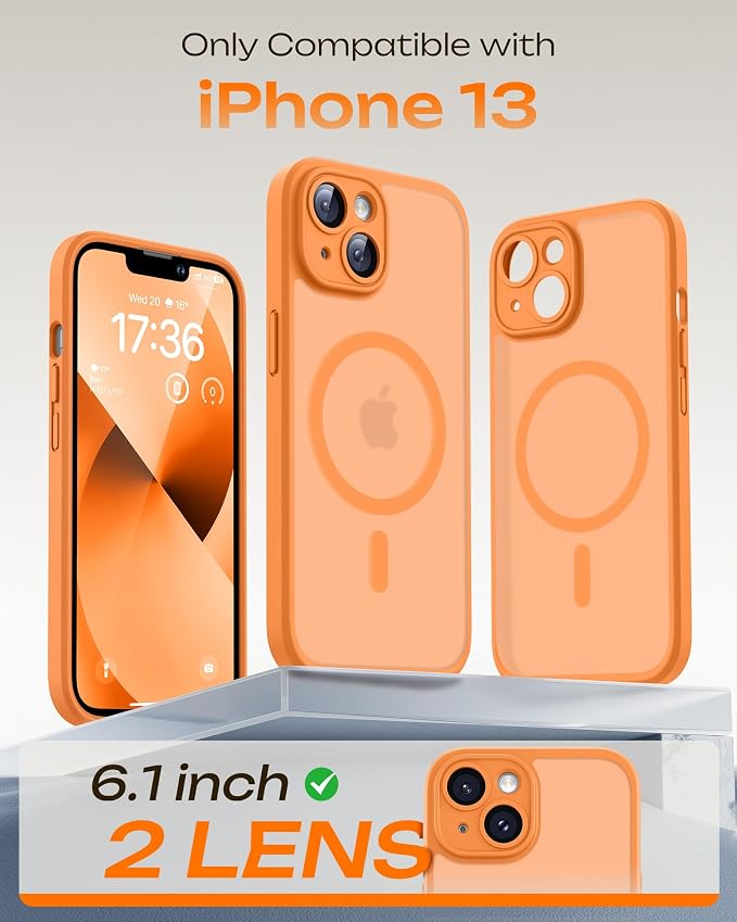 TOCOL for Phone 13 Case, Compatible with Magsafe Charger, Full Camera Protection, Drop Protection, Translucent Matte Phone Case for iPhone 13 6.1 inch (Orange)