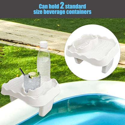 Hot Tub Side Table Tray with 2 Cup Holders, Foldable Drink Holder and Snacks Tray Outdoor Hot Tub Accessories for Inflatable Spa/Pool/Bathtub (Beige)