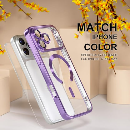 Misea Magnetic for iPhone 17 Pro Max Case Compatible with MagSafe [Never Yellowing] [Military Grade Drop Protection] Full Camera Lens Protector Plating Soft Clear Phone Case for Women, Lavender Purple
