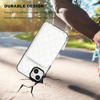 Bocasal Crossbody Wallet Case for iPhone 15 Plus, RFID Blocking PU Leather Zipper Handbag Purse Flip Cover, Kickstand Folio Case with Card Slots Holder Wrist Strap Lanyard 5G 6.7 Inch (White)