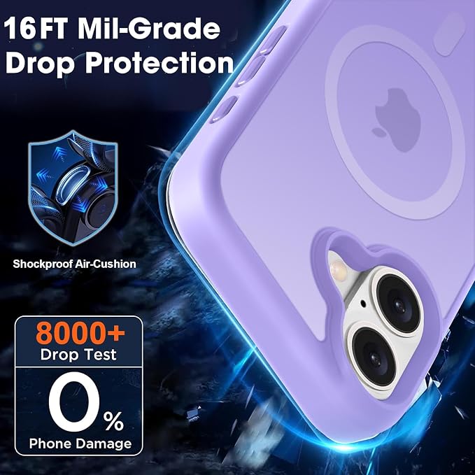 MOCCA Strong Magnetic for iPhone 16 Case, [Compatible with Magsafe][16FT Mil-Grade Drop Protection] Slim Thin Translucent Matte Protective Cover Case for iPhone 16 Phone Case 6.1", Light Purple