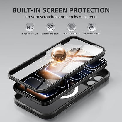 BERFY for iPhone 17 Pro Max Case, Compatible with MagSafe, Built-in Glass Screen Protector, Camera Protection, Shockproof Full Body Phone case 6.9", Translucent Black