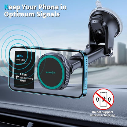 APPS2Car for MagSafe Car Mount, Magnetic Phone Holder for Dashboard Windshield iPhone Car Holder Compatible with iPhone 15 14 13 12 Pro Plus Max Mini MagSafe Mount, 17 Strong Magnets, Green