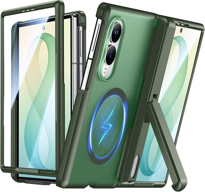 SPIDERCASE for Samsung Galaxy Z Fold 8 Case,Built-in [Screen Protector] [Hinge Protection] [Kickstand] Full Body Protective Phone Case for Galaxy Z Fold 8 - Green