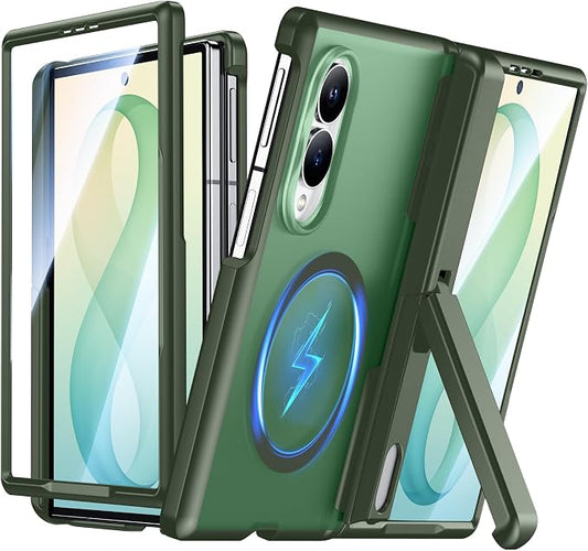 SPIDERCASE for Samsung Galaxy Z Fold 8 Case,Built-in [Screen Protector] [Hinge Protection] [Kickstand] Full Body Protective Phone Case for Galaxy Z Fold 8 - Green