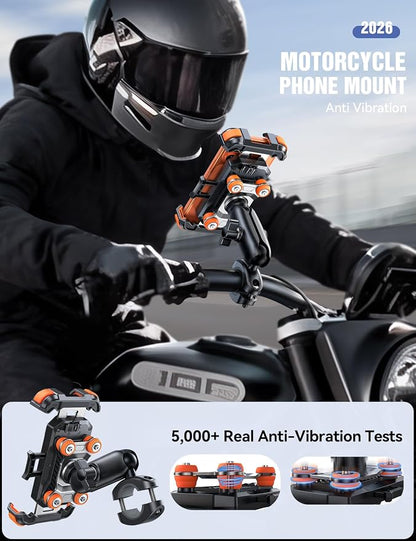JOYROOM Motorcycle Phone Mount Holder - [Dual Vibration Dampener] 150mph Anti-Shock Phone Holder for Motorcycle [Metal Adjustment Arm] Bicycle Bike Phone Holder Mount for 4.7-7" Cell Phones, Orange