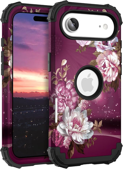Hocase for iPhone Air Case 6.5", Heavy Duty Shockproof Protection Soft Silicone Rubber+Hard Plastic Bumpers Hybrid Protective Case for iPhone Air 2025 - Royal Purple Flowers