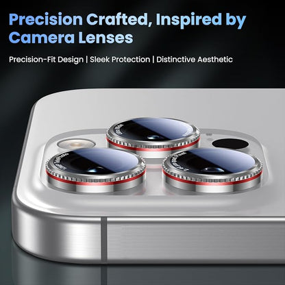 Uyiton for iPhone 17/16/15/14 (Pro Max & Pro) Camera Lens Protector - [Case-Friendly][Ultra-Thin] Military-Grade Tempered Glass Metal Camera Cover, Easy to Install, Gearwheel Silver+Red