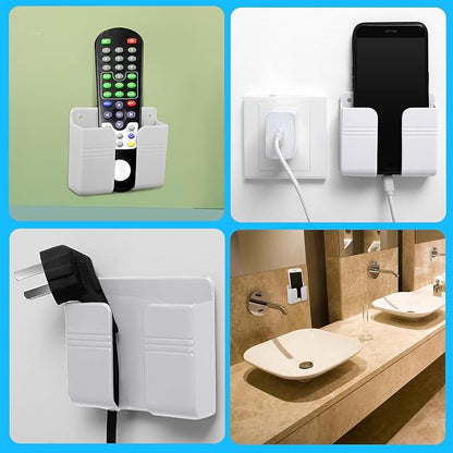 Jetec 8 Pieces Wall Mount Phone Holder Adhesive Remote Control Storage Box Wall Mount Charging Phone Stand Holder Adhesive Non Slip Media Organizer Storage Box for Bedroom Kitchen Bathroom (White)
