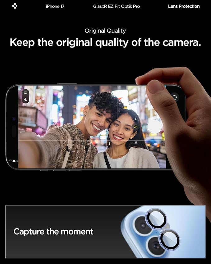 Spigen Camera Lens Screen Protector [GlasTR EZ Fit Optik Pro] Designed for iPhone 17 [Case Friendly] - Mist Blue [2 Pack]