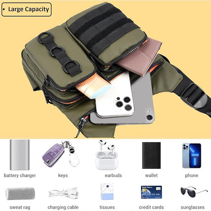 Criuage Outdoor Chest Bag for Men, Lightweight Running Vest with Water Bottle Pocket, EDC Chest Pack for Hiking, Cycling